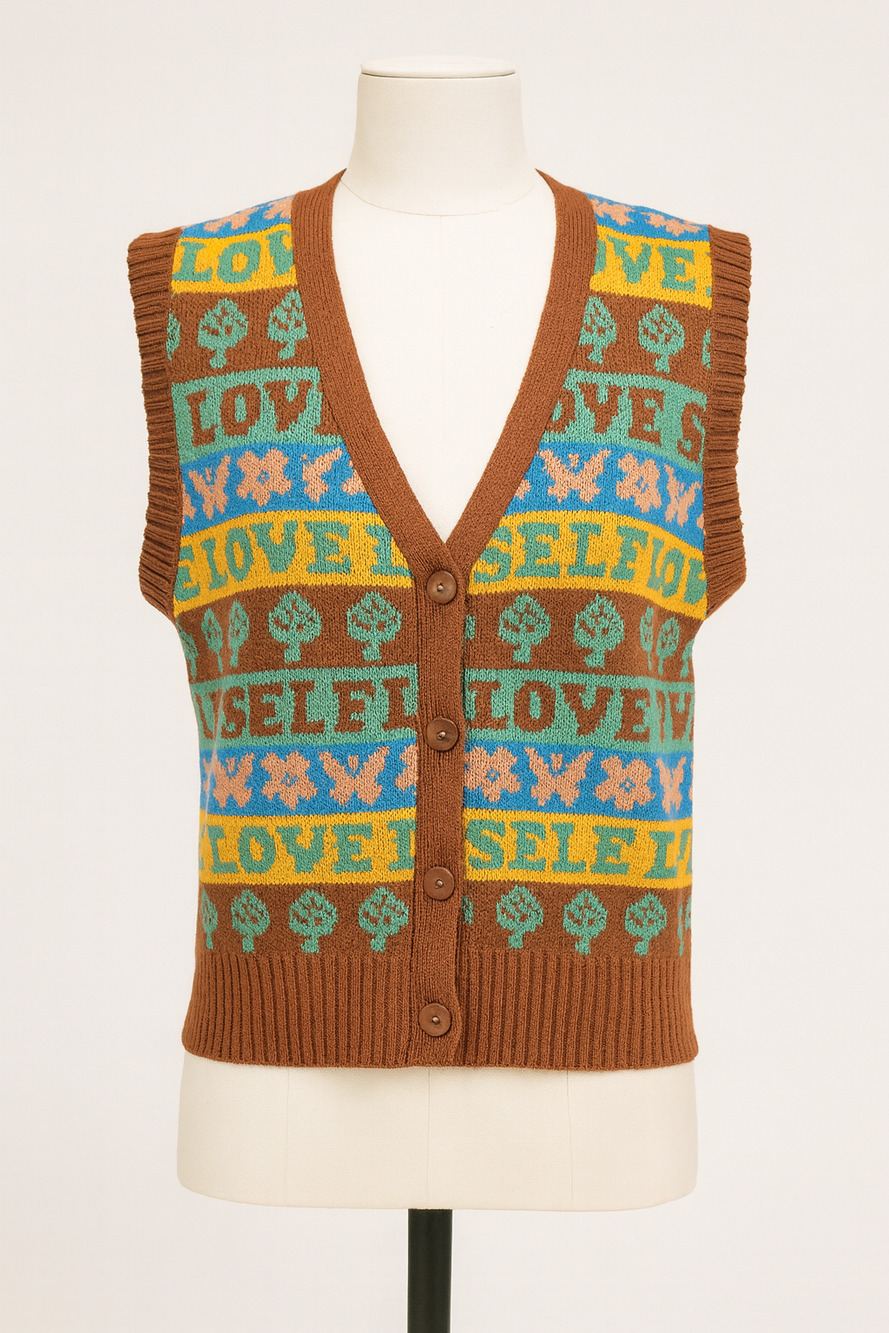 Rue21 SELF LOVE Sweater Vest Small Pink Knit Graphic Y2K Kawaii NWT